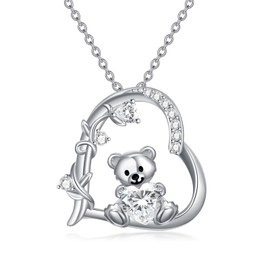enjoylifecreative Teddy Bear Necklace for Women 925 Sterling Silver Bear Birthstone Pendant Chains Birthday Valentine's Day Teddy Bear Jewellery Gifts for Women Girls, Sterling Silver, No Gemstone