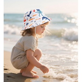 Malaxlx Kids Bucket Sun Hat Cute Ocean Adventure Summer Outdoor UPF 50+ Beach Play Hat for 4-8 Years Old Boys Girls