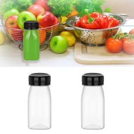 Small Plastic Bottles, Small Bottles with Lids 4 Ounces Plastic Small Juice Bottles(100 ML), 2 PCS Juice Bottles Reusable Small Clear Juice Container for Storing, Milk Juice, Smoothie (Black Lid)