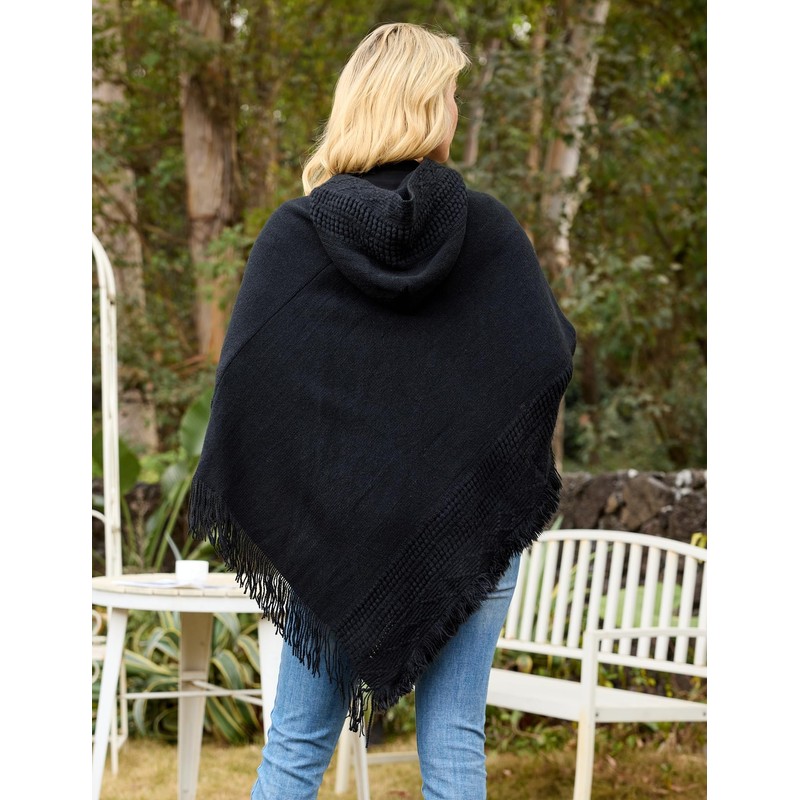 Ferand Ladies' Hooded Cape with Fringed Hem, Crochet Poncho Knitting