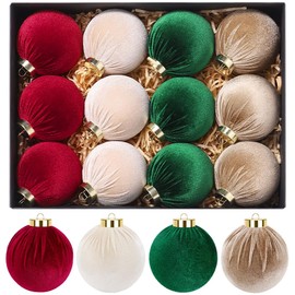 AUTOWT Velvet Christmas Ball Ornaments 12PCS, 3.1 Inch Christmas Tree Ball Hanging Decoration Set, Shatterproof Plastic Flocked Decorative Ornaments for Xmas Festival Holiday Events Party Decor