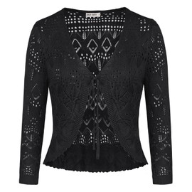 GRACE KARIN Women's Bolero 3/4 Sleeve V-Neck Cardigan Lightweight Casual Cardigan Short Shrug Tie Front Knitwear Bolero for Dresses Tops, black