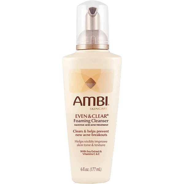 AMBI Even and Clear Foaming Cleanser | Salicylic Acid Acne Treatment | Clears and Helps Prevent New Acne Breakouts | Helps Visibly Improve Skin Tone and Texture | 6 Fl Oz