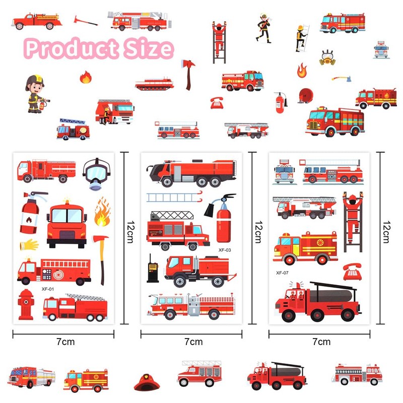 AOOWU Feuerwehr Tattoos für Kinder, 10 Blätter Feuerwehrauto Kindertattoos
