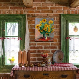 Monet Sunflower Flower Wall Art, Famous Floral Painting Print Picture on Canvas Works for Bathroom Living Room Decor 24x32