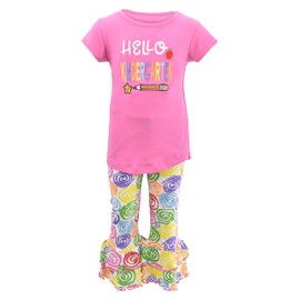 Unique Baby Girls Hello Class Back to School Outfit (6Y, Pink Kindergarten)