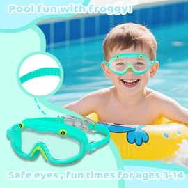 Ambienden Occhialini Piscina Bambini Grandi Antiappannamento con Protezione UV, Regolazione Rapida, Occhialini Nuoto 3-10 Anni Unisex, Cyan