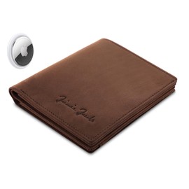 JAIMIE JACOBS SLIMSTAR AirTag-Edition mit großem Münzfach dünne Geldbörse Leder Slim Wallet Hochformat Geldbeutel (Büffelleder Dunnkelbraun)