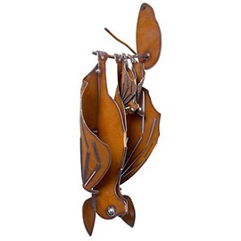 Modern Artisans Mama and Baby Bat Rustic Hanging Metal Garden Sculpture, XL Size (Facing Right)