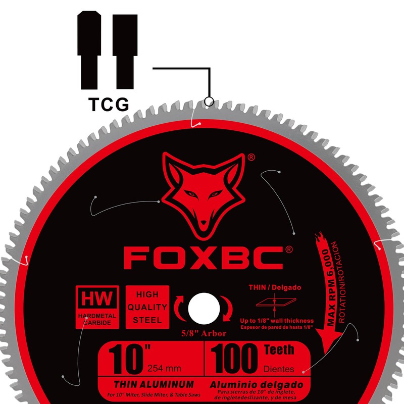 FOXBC 10-Inch Saw Blade 100-Tooth TCG for Aluminum and Non-Ferrous
