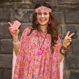 Hippie Costume Women's Set with Hippie Poncho Women and Accessories Carnival Fancy Dress Hippie Clothing Women's Boho Flower Power 60s 70s Clothing Women's Cowgirl Costume Poncho Disco Outfit Women