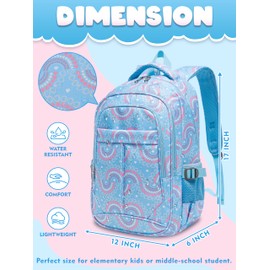 BLUEFAIRY Kids Backpacks for Girls Elementary Primary Middle School Bookbag 17 Inch for Girls Backpacks Ages 6-8 School Bag Mochilas Escolares Para Niñas Heart Print Blue