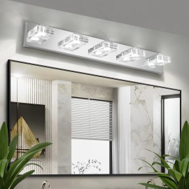 Ship in USA,31" Modern Chrome 5-Light LED Vanity Light,Square Acrylic Lampshades Wall Mount Fixture for Bathroom,Mirror LightingLamp Power(W): 18