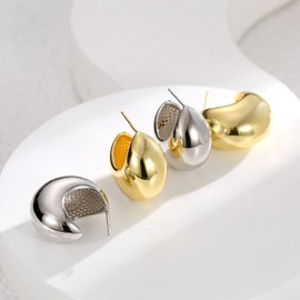 Brass Teardrop Chunky Earrings for Women Trend y Hoop Earring Set Earring Dupes, Gold & Silver Earrings