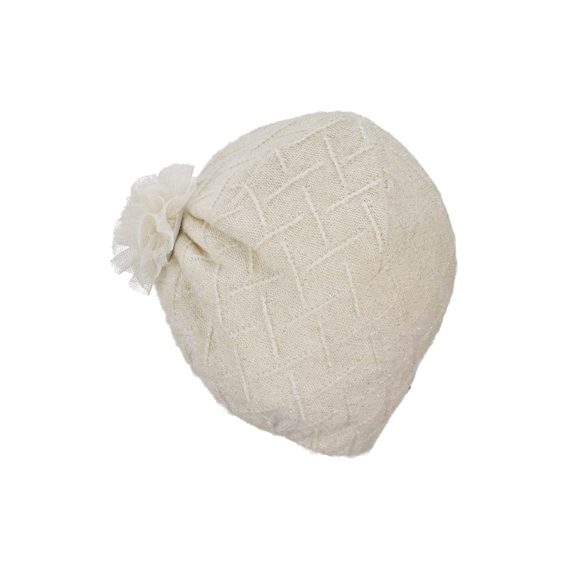 Sterntaler Baby Girl Flower Beanie Hat, Ecru, 51, ecru