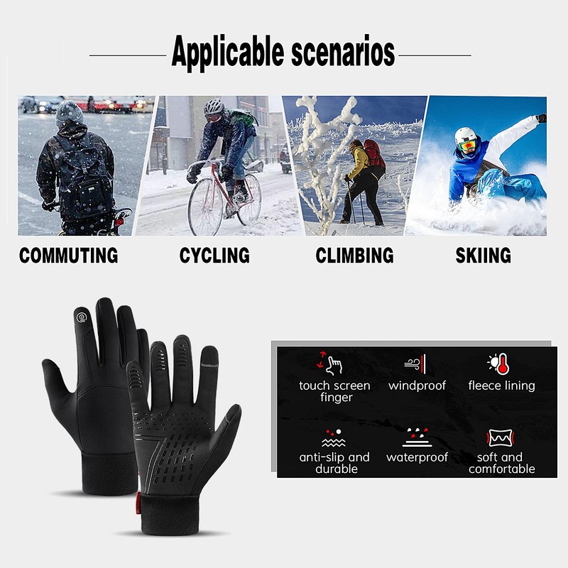 Winter Men Women Cycle Gloves Waterproof Windproof Fleece Lining Touchscreen