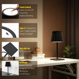 2 Pack Cordless Rechargeable Table Lamp, 3 Color-Temperature Desk Lamp, 5000mAh Battery Operated LED Desk Lamp, Portable Stepless Dimmable Table Lamp for Restaurant Bedroom Coffee Shop Restaurant