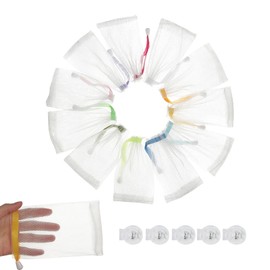 12PCS Exfoliating Soap Mesh Saver Pouch Bag and 5 PCS Transparent Spring Cord Plastic Lock for Shower Face Washing,Easy to Bubble and Store Small Soap (Colorful Drawstring)