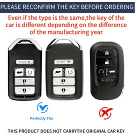 Key Fob Cover Leather Full Protection Compatible with 2016-2022 Accord Civic CRV Fit Odyssey Jed Crosstour Crider(E5-Black)