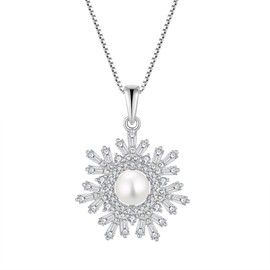 TIMFROZ Snowflake Pearl Necklace 925 Sterling Silver 5A Cubic Zirconia Pendant for Women Thanksgiving Day Winter Jewelry Gifts