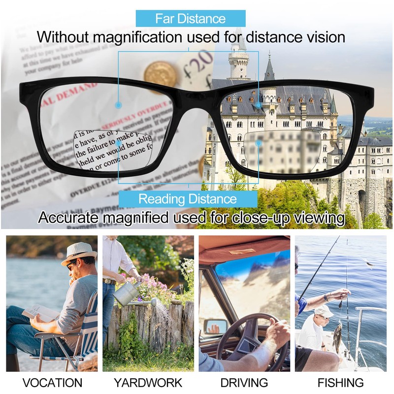 OCCI CHIARI Photochromic Bifocal Reading Glasses Mens,Transition Square UV Protection