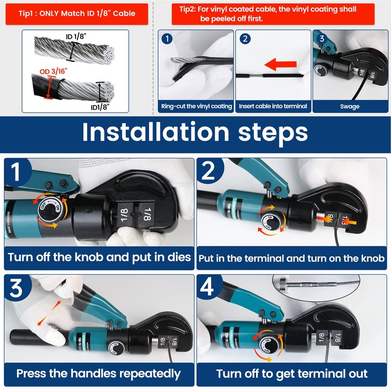 Muzata Upgraded Custom Cable Railing Crimping Tool Hydraulic Crimper Hydraulic