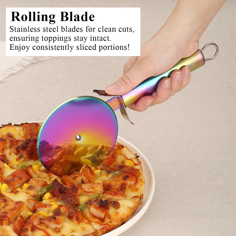 Berglander Pizza Wheel, Rainbow Titanium Plating Stainless Steel Pizza Cutter,