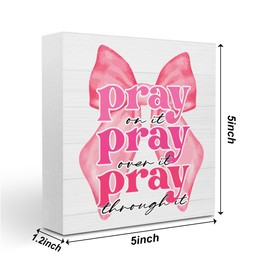 Pink Bow Decor Christian Religious Gifts for Women Inspirational Bible Verses Sign Room Decor for Office Home Bedroom Desk Bookshelf Table Faith Gifts for Woman Friend