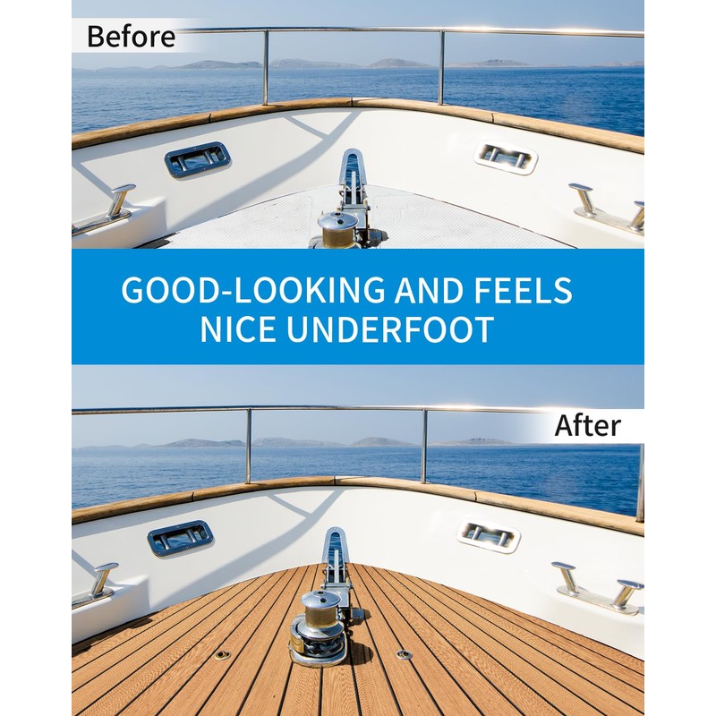 OCEANBROAD Boat Flooring EVA Foam Self-Adhesive 96''x45.6''/36''/28.8''/16.8'' Faux Teak Marine