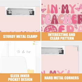 in My Teacher Era Pink Clipboard Folio with Storage Pocket for Office Classroom, Trendy Preppy Pink Disco Ball Padfolio Clip Board with Metal Clip for Female Teacher Women, 9.1x12.4 in