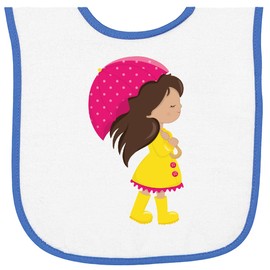 inktastic Latina Girl, Cute, Girl in Raincoat, Umbrella Baby Terry Cloth Bib White and Royal 460b8
