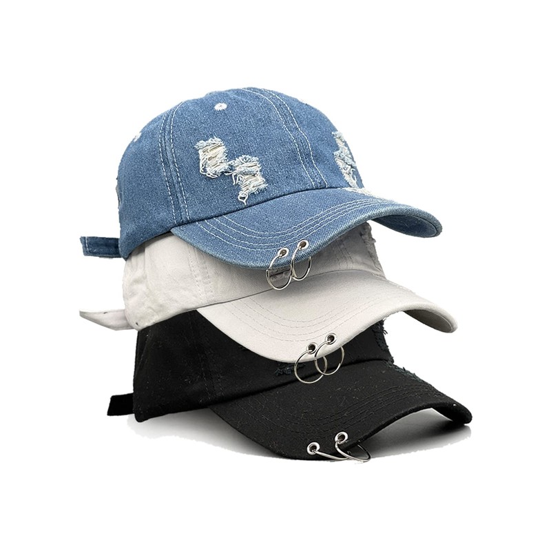 Nanwansu Unisex Ripped Distressed Denim Ring Baseball Cap Hip Hop