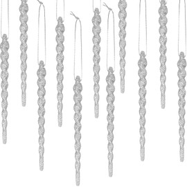 30 Pieces Plastic Icicle Twisted Plastic Icicle Christmas Ornaments Icicle Decoration Christmas Tree and Holiday Xmas Party Wedding Hanging (Silver,5.12 Inch)
