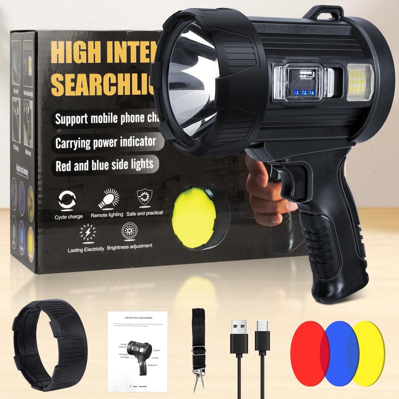 BERCOL Rechargeable Spotlight,2000000 LM Super Bright Handheld Spot Light LED