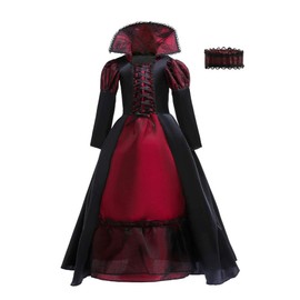 Lito Angels Gothic Vampir Kostüm Kleid Verkleidung mit Choker Halsband für Kinder Mädchen Größe 8-10 Jahre 134 140, Schwarz und Burgund