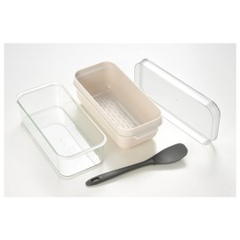 Oaks Reye Bran Box, Bran Pickled Bran, Container, Visible Contents, Exclusive Rice Spoon, Compact, Beige, Made in Japan