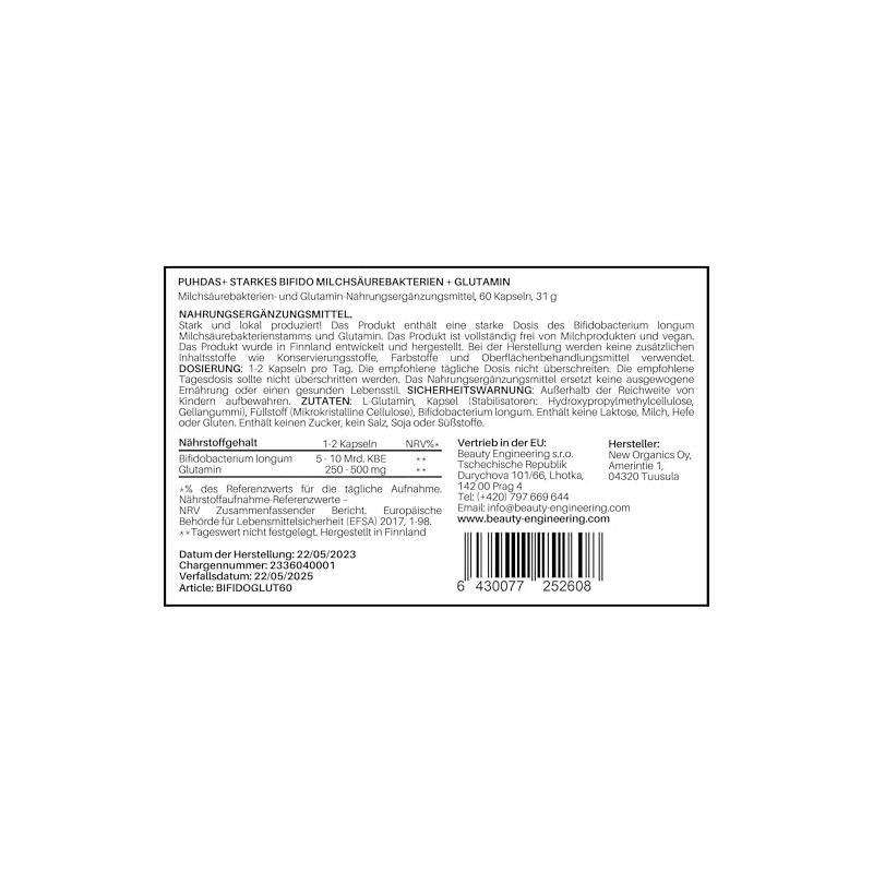 puhdas+ Strong Bifido Lactic Acid Bacteria + Glutamine [60 Vegan