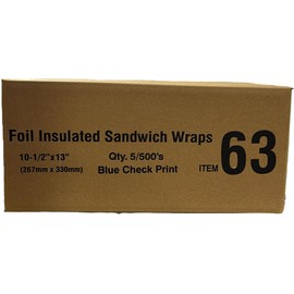 Blue Check Print, 2,500 pack Cushion Foil Sandwich Wrap 10.5" x 13"