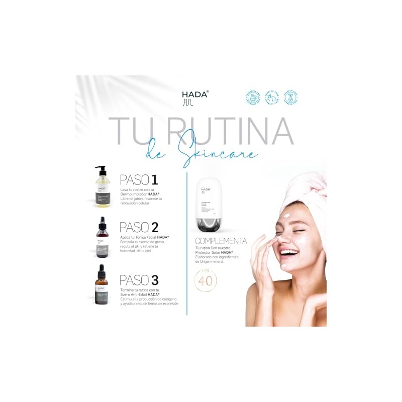 HADA Skincare, Protector Solar Facial FPS40+, Toque Seco Filip