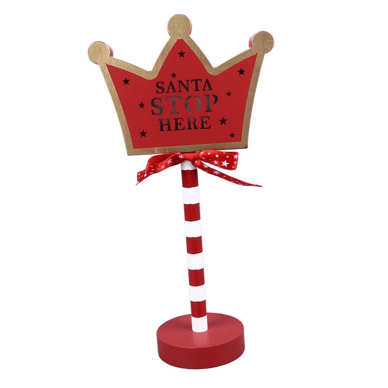 Christmas Stop Here Decor Metal Solid Wood LED Delicate Santa