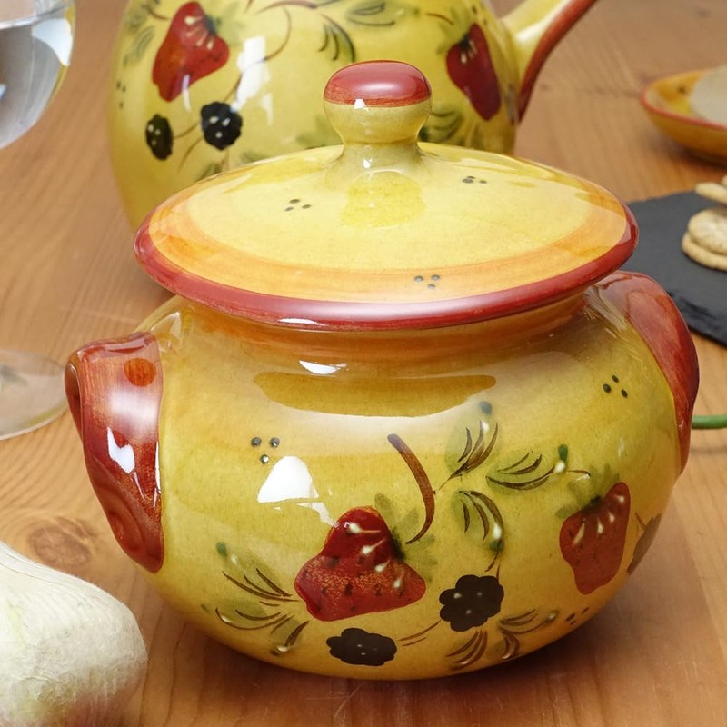 Made In Portugal Pottery Garlic Pot Strawberry Pattern Hand Painted