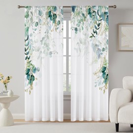 Flogriet Sage Green Eucalyptus Leaves 84 inches Long Curtains for Living Room, Light-Filtering Thermal Insulated Boho Kitchen Bedroom Window Curtains 2 Panels Set, Spring Floral Botanical Curtain