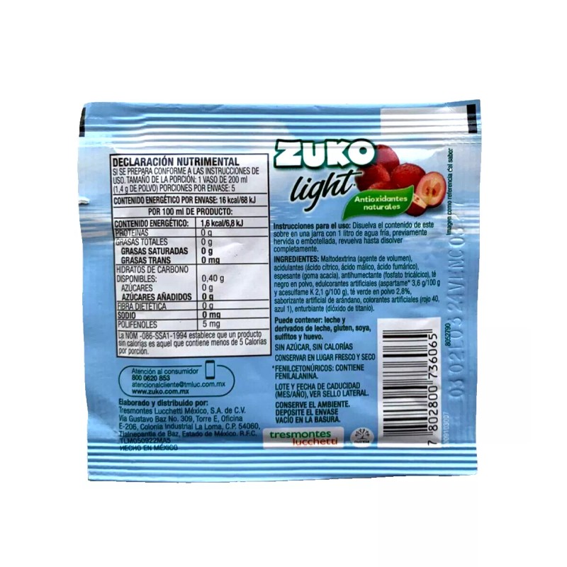 Zuko 12-Pk Zuko Light Arandano Zuko Light Cranberry 7g/.24oz