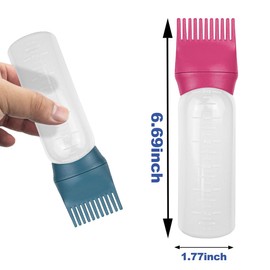 ELANE 4 Pcs Root Comb Applicator Bottle 6oz,Hair Oil Applicator Bottle for Hair,Oil Comb Applicator Hair Bottle Applicator for Hair Dye Shampoos Hair Salons Camping Traveling(Red+Green)