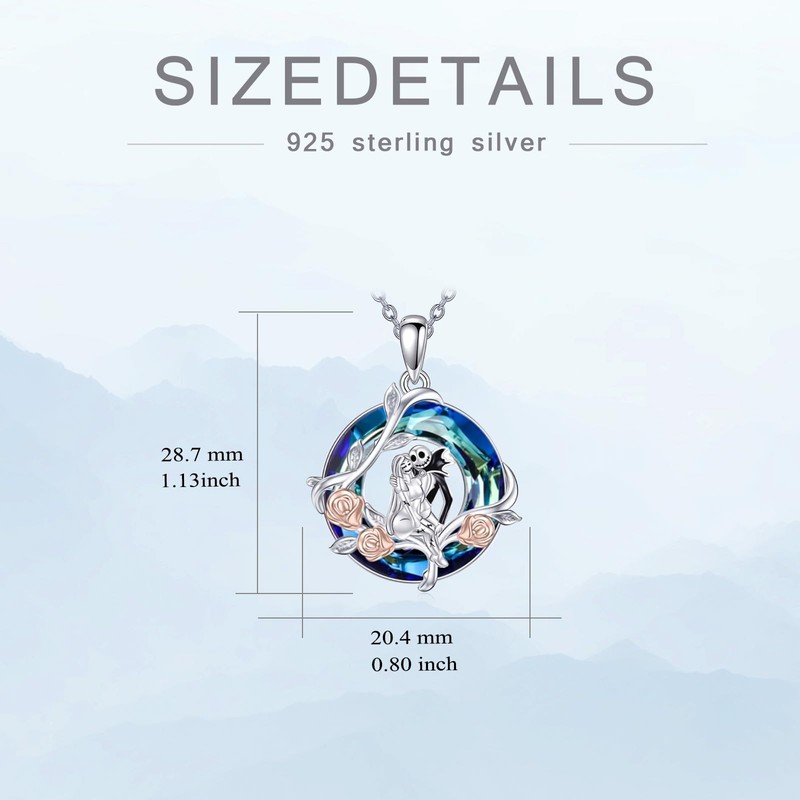 LILALO Nightmare Necklace Sterling Silver Crystal Jack and Sally Jewelry