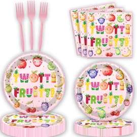 80 Pcs Twotti Frutti Birthday Decorations Summer Fruit Two Years Old Disposable Paper Dinner Plates Napkins Forks Dinnerware for Luau Fruit Theme 2nd Birthday Party Decorations Supplies