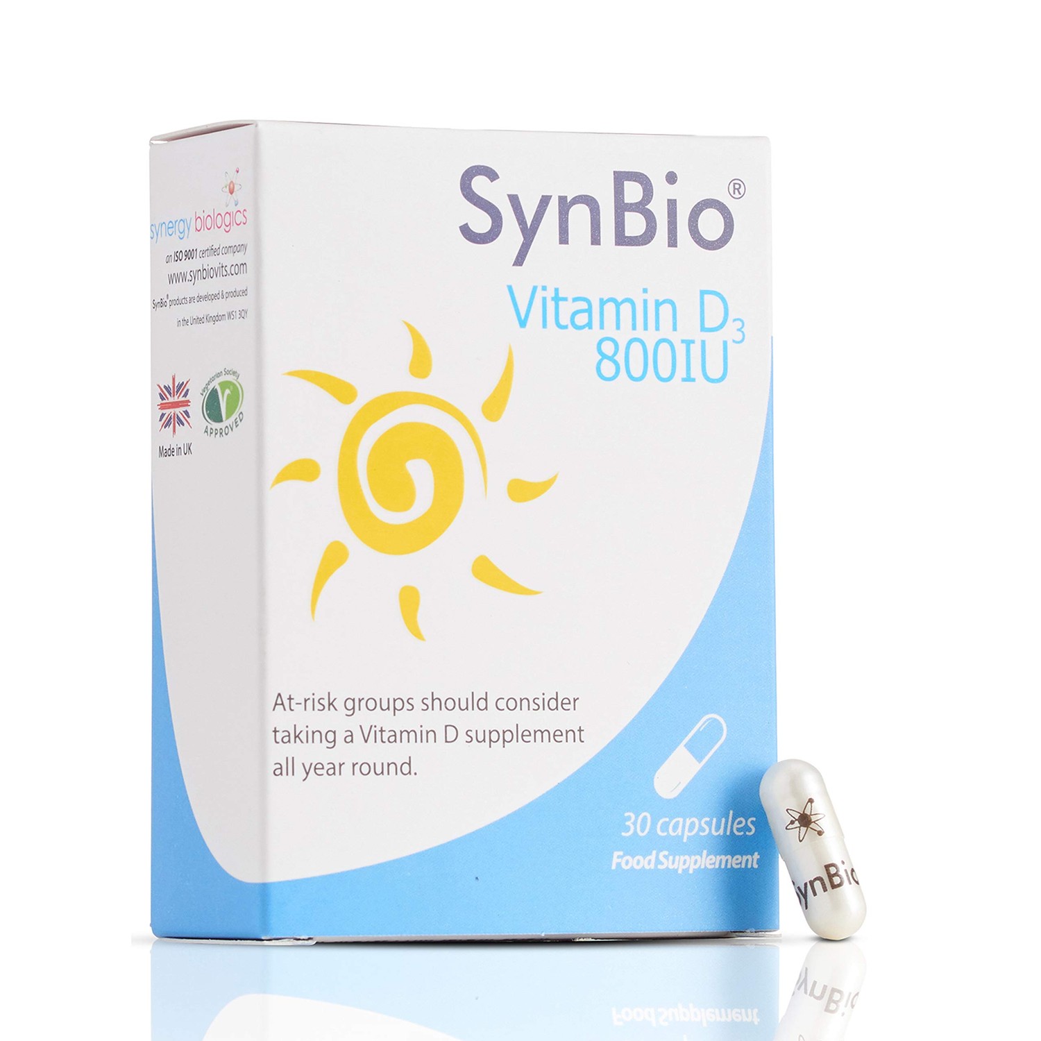 SynBio Vitamin D3 800 IU | 30 Capsules | Peanut/Nut Free | Vegetarian ...