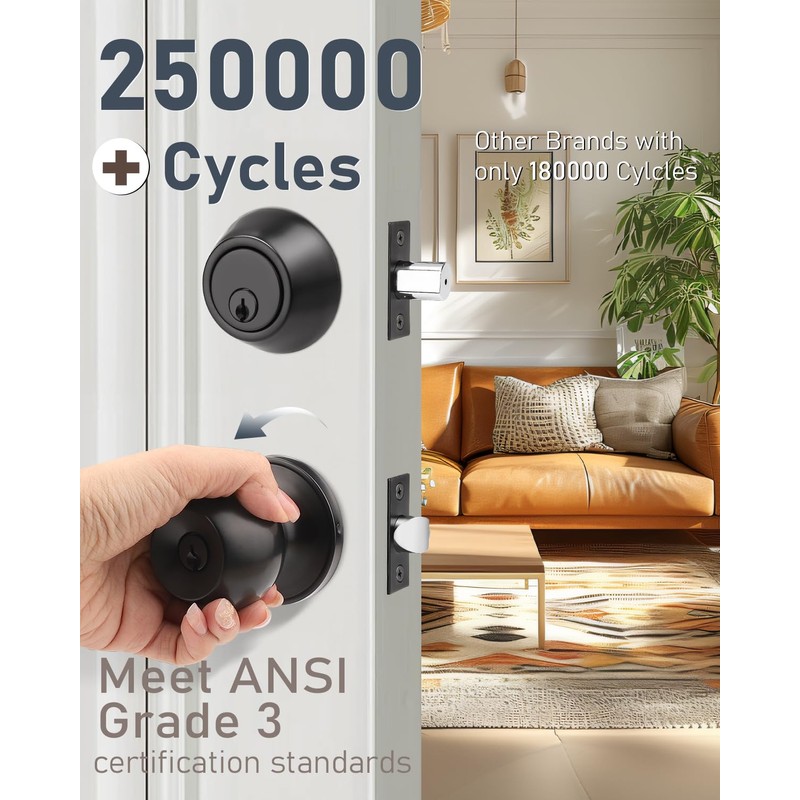 Brotima 2 Pack Entry Door Knob Lockset and Single Cylinder