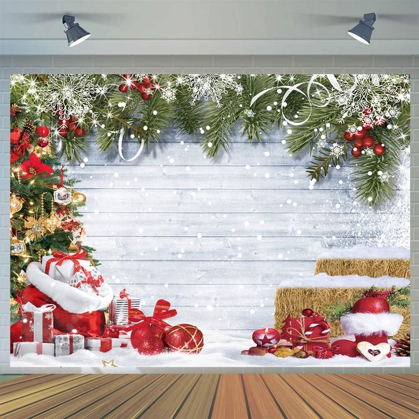 CYLYH 7x5FT Christmas Backdrop for Photography Winter Christmas Rustic Wood