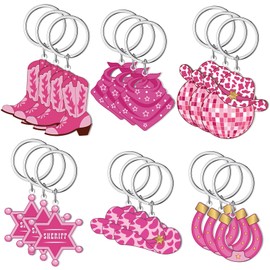 Nosiny 18 Pcs Cowgirl Keychains Party Favors Pink Western Boots Horseshoe Hat Keychains for Girl Women Lovers Gifts Last Rode Bachelorette Decorations Birthday Bridal Baby Shower Party Supplies